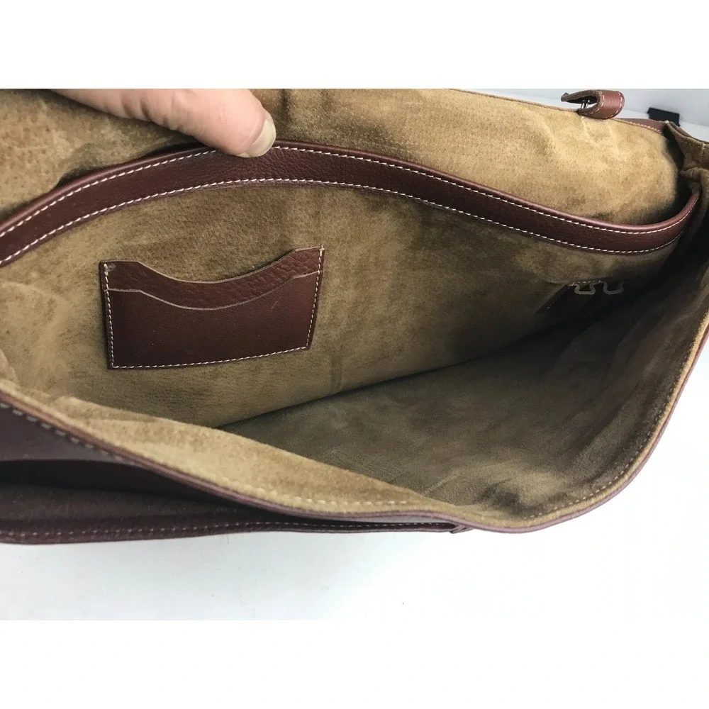 Abitare Briefcase Document Bag Mens Brown Genuine Leather Top Handle Push Lock